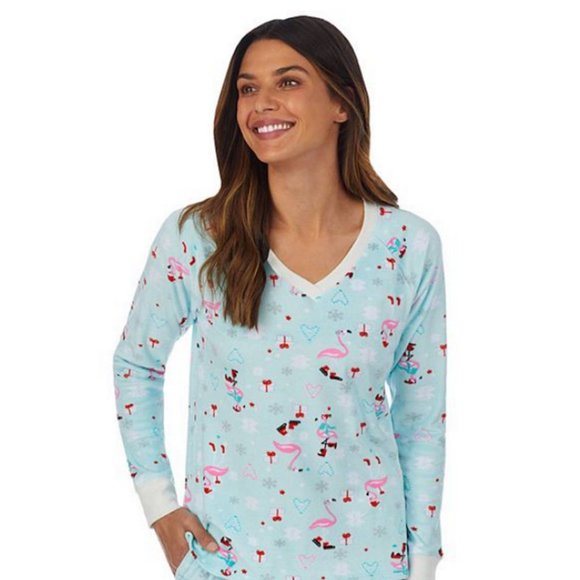 New Cuddl Duds Petite XS PXS Christmas Pink Flamingo Pajama Top Pant 2 Pc Set - Picture 2 of 4